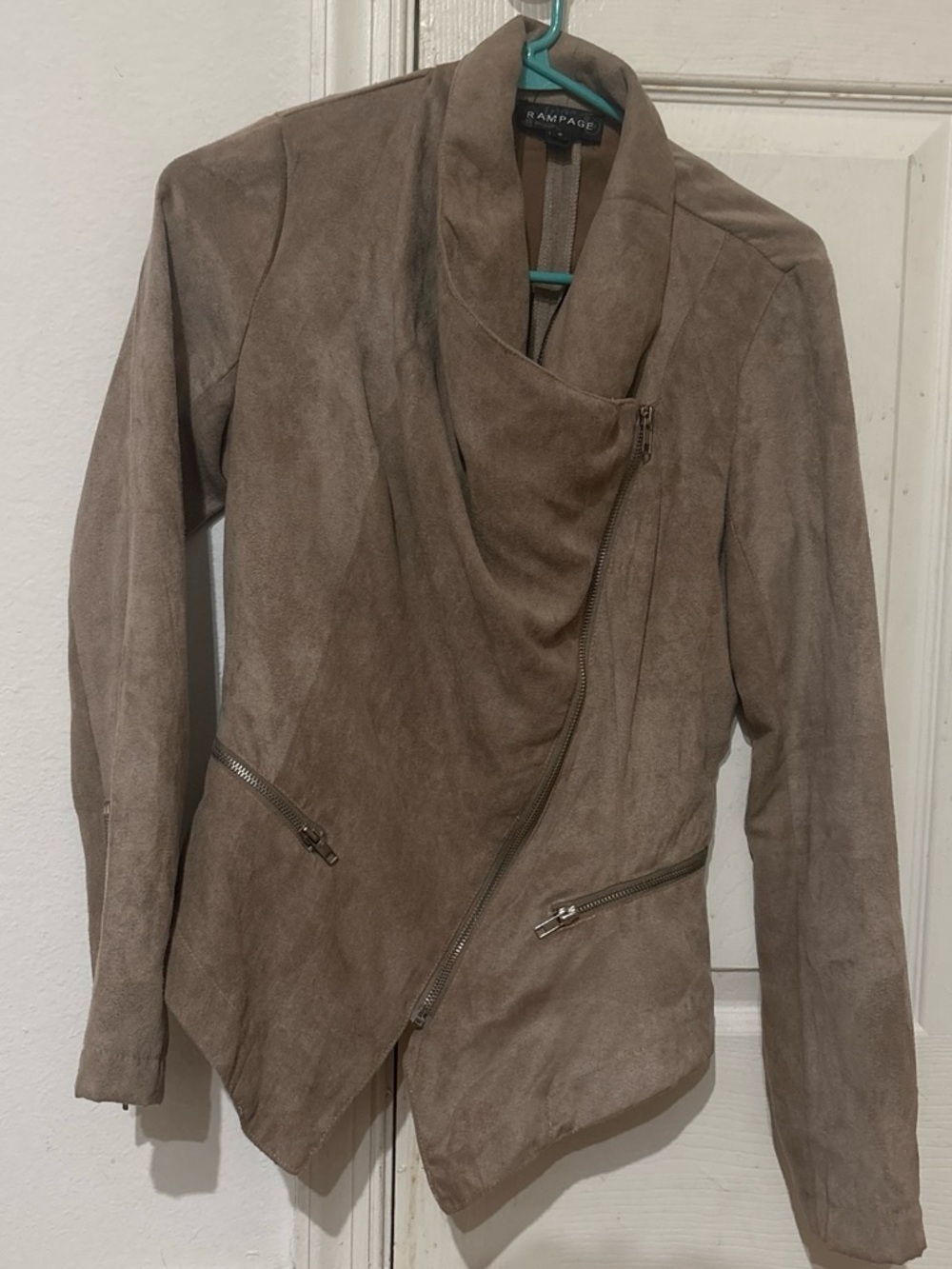 Rampage Taupe Suede Asymmetrical Zip Moto Jacket